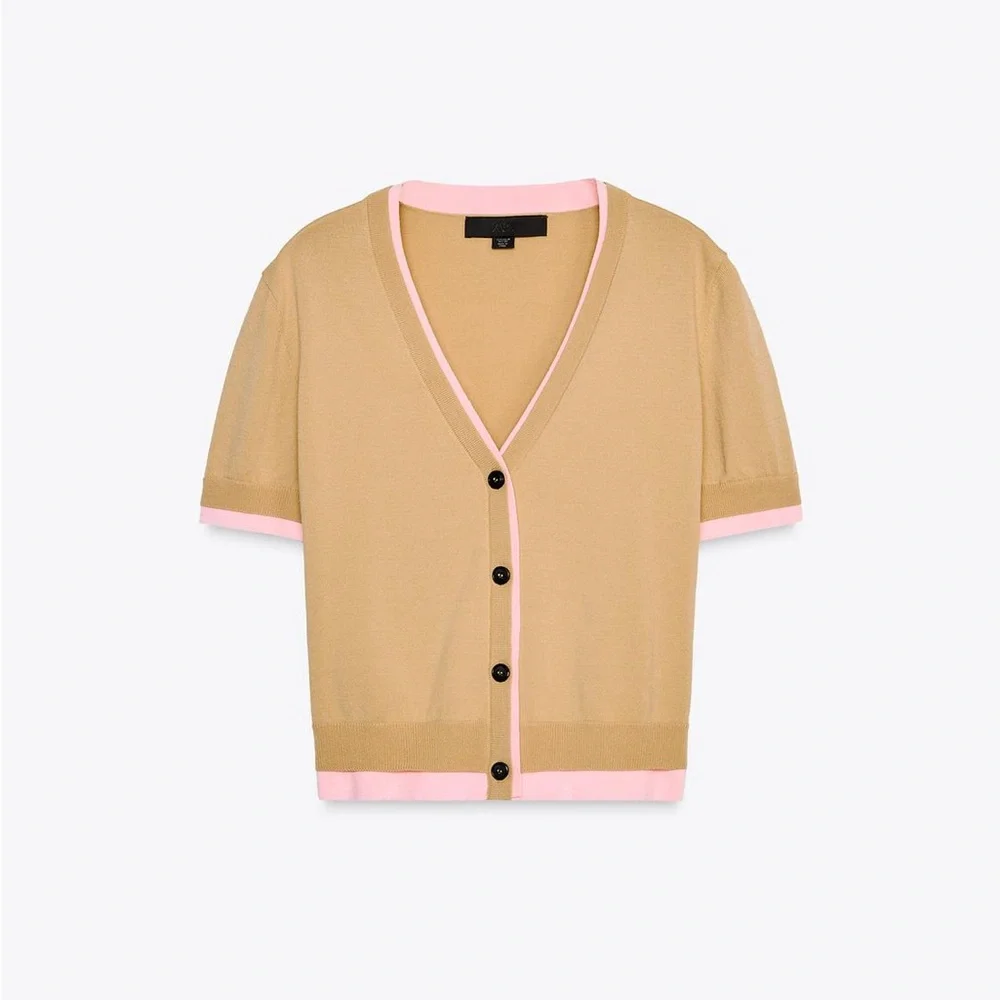 Zara | V neck cardigan with short sleeves Front button closure Double-layer trim - Picture 4 of 8